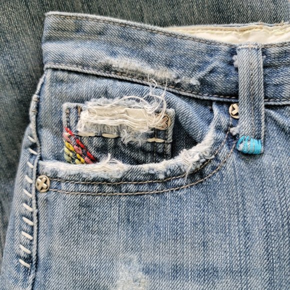 X-Ray Rainbow Embroidered Distressed Flare Denim Jeans - Picture 3 of 16